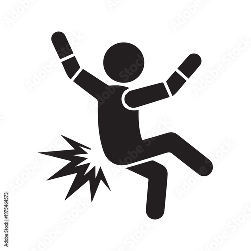 Stick Figure Person Slipping and Falling Backwards Accident Icon
