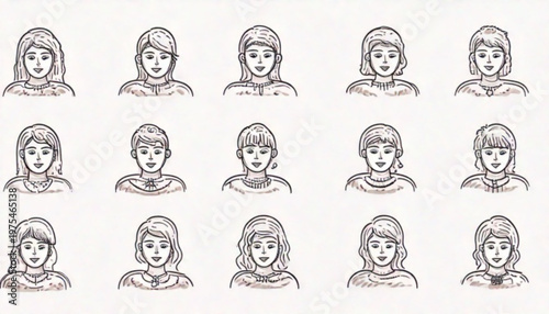 Collection of fifteen stylized portraits of diverse individuals, all facing forward.