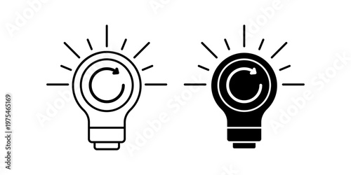 Light bulb icon with refresh symbol representing update process cycle system synchronization idea concept