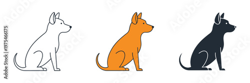 Dog sitting icon set vector illustration isolated on white background, pet symbol, modern clean design, high quality professional vector artwork.
