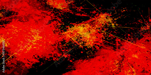 Fiery grunge background featuring intense red and yellow paint textures with dark smoke patterns and burning heat energy for a hot cinematic wallpaper design