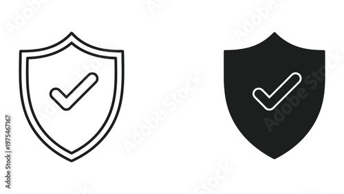 A shield icon with a checkmark in the center representing security, protection, safety, and reliability in digital or physical contexts displayed against a plain white background.