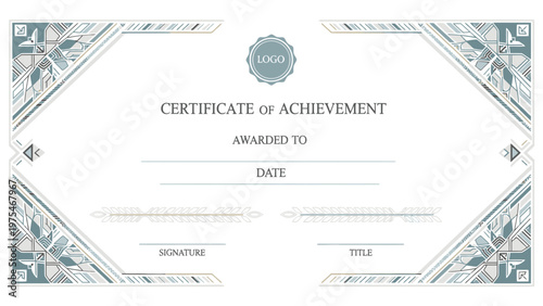 Elegant Art Deco Certificate of Achievement Award Template with Decorative Border and Placeholder Text for Recognition