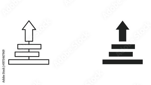 A detailed illustration comparing a white outlined step ladder with an upward arrow against a solid black step ladder with an upward arrow displaying a clear contrast between light and dark designs