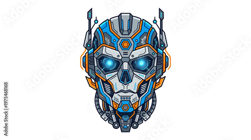 Robot Skull Head Illustration Design.