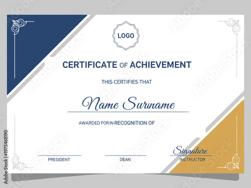 Certificate of Achievement with Decorative Borders and Emblem for Recognition
