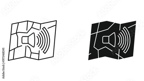 A close-up of a digital speaker icon displayed on a cracked screen with a black and white color scheme highlighting the damaged display and sound symbol on the electronic device