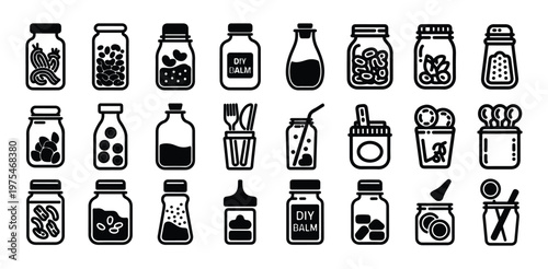 Set of jars and containers icon vector collection. food storage and kitchen utensil symbol