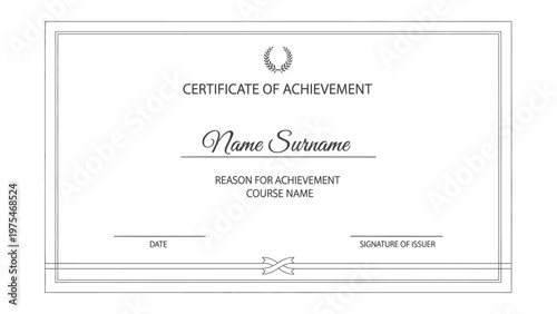 Certificate of Achievement Award Template with Laurel Wreath and Placeholders for Name and Course