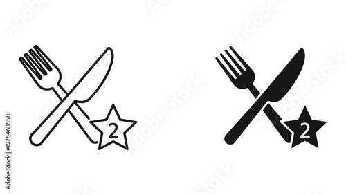 A graphic icon featuring a fork and a knife crossed with a star badge displaying the number two on a plain background