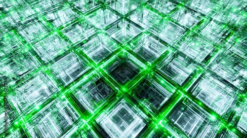 Glowing green digital grid pattern background with no people