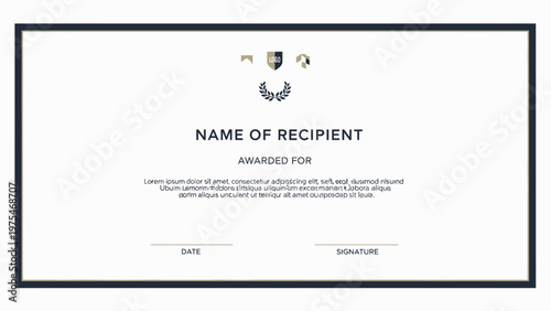 Award certificate template with recipient name and official emblem for recognition