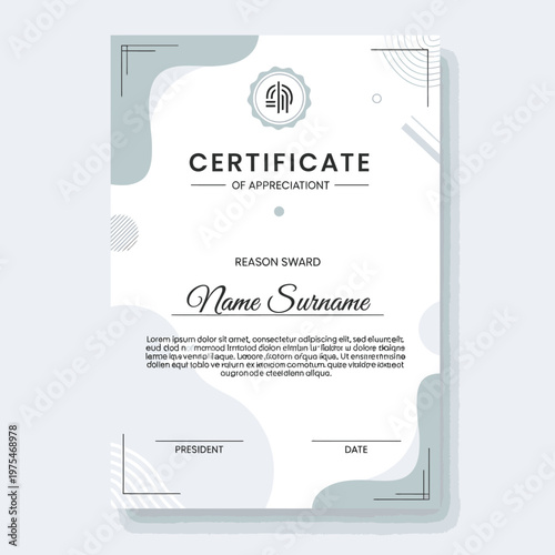 Certificate of Appreciation with Decorative Border and Subtle Abstract Shapes