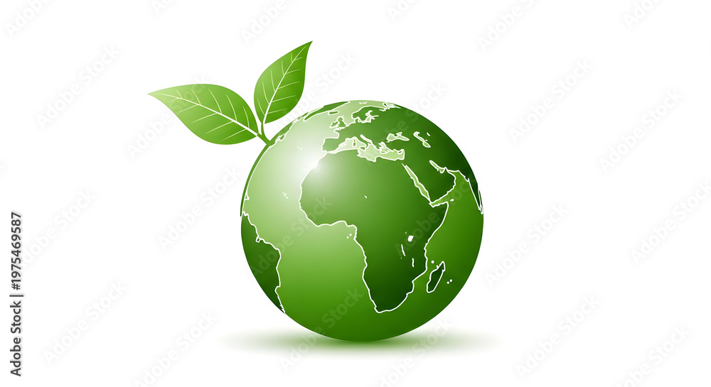 Obraz premium Vector illustration of a green globe with leaves on top symbolizing eco friendly earth