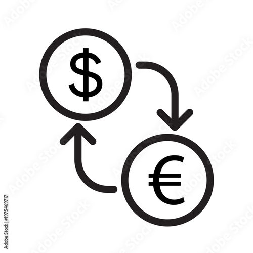 Money exchange icon set. euro to usd currency trade vector symbol. dollar foreign conversion rate sign.