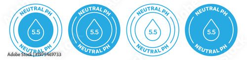 Neutral ph icons set in blue color. Four variations on white background with water drops.