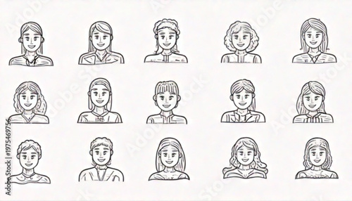 Collection of various cartoon portraits of different people with diverse expressions.