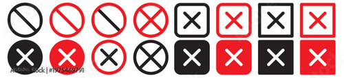 No sign. red and black forbidden thin circle cross flat icon. Restrict entry ban prohibition vector symbol. avoid risk x symbol. Don't delete graphic prohibition mark. stop sign. wrong, forbid