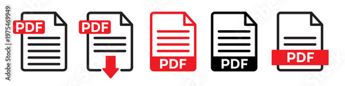 Set of pdf file icons for apps and websites.