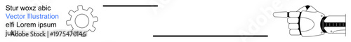 Innovation, robotics, industrial processes, manufacturing, technology, automation. Robotic hand pointing adjacent to a gear icon. Robotics and industrial processes