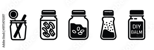 Home organization jars set for bathroom and kitchen supplies including diy balm and snacks