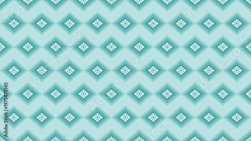 Seamless Pattern, a refreshing modern geometric design with teal and aqua diamond shapes and star motifs, creating a clean repeating background. Ideal for wallpaper, fabric, and digital