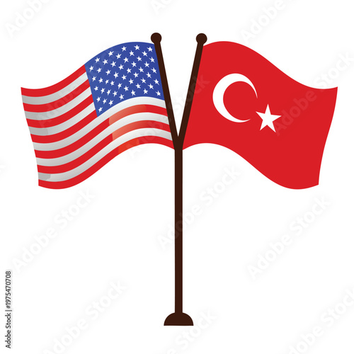 American and turkish flags waving side by side on flagpoles