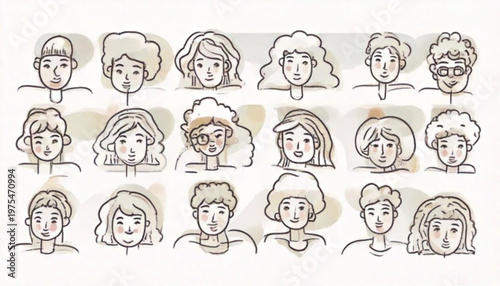 Collection of various sketched faces, representing diverse individuals and personalities.