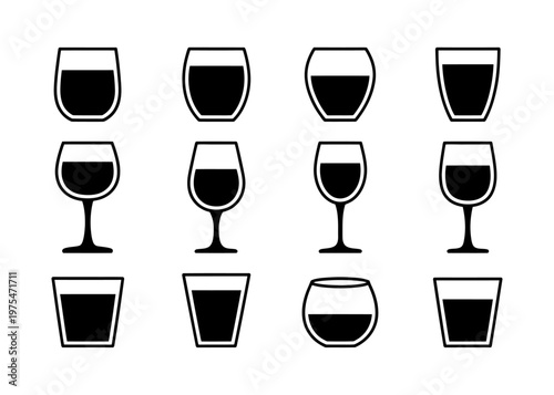Vector of various glassware designs including wine glasses and cups