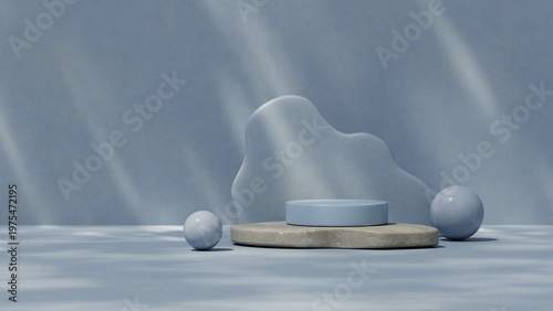 Photos Blue abstract cosmetic podium with sphere and curved form for skincare product mockup