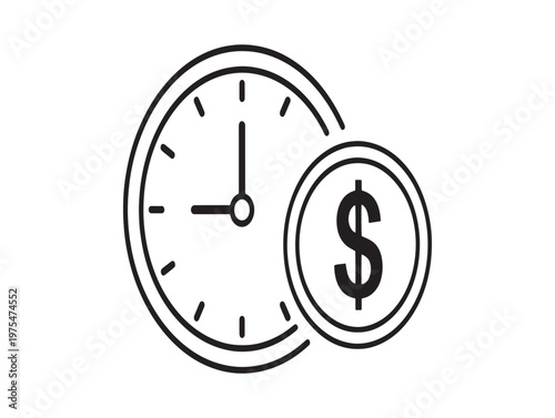Time is money a black and white illustration of a clock and dollar sign