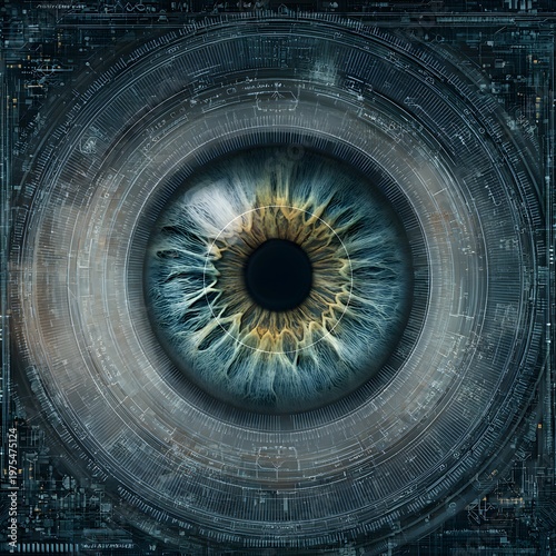 Intelligent monitoring system visualized as an all-seeing digital eye