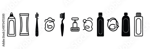 Personal hygiene and dental care items vector set. shampoo, toothpaste, toothbrush, comb, soap