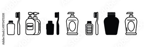 Bathroom hygiene and personal care product icons collection in linear style