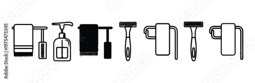 Bathroom personal care and hygiene items in simple outline and silhouette icons