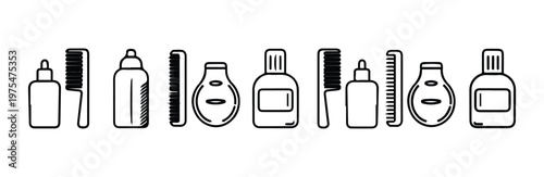 Bathroom and personal hygiene product icons in modern simple line art style