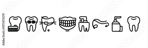 Oral care vector elements featuring braces dental floss teeth cleaning and hygiene bottles