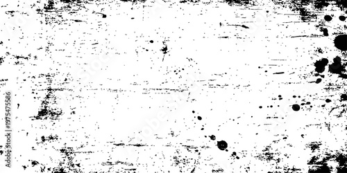Black and White Grunge Texture Vector Distressed Background Overlay with Ink Splatters and Scratched Surface Effect