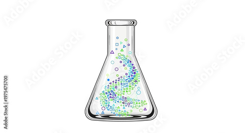 Glass Erlenmeyer Flask with Colorful Bubbles.