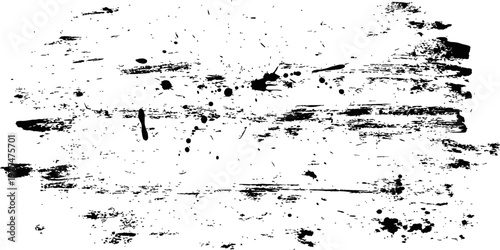 Hand drawn black paint brush strokes and ink splatter distress texture abstract background element