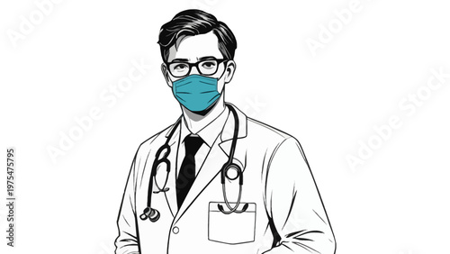 Doctor wearing a face mask glasses.