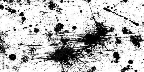 Abstract black ink splatter and drip grunge texture distressed background vector graphic overlay