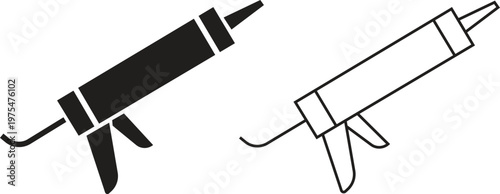 Sealant gun flat and line icons set. Caulking gun silhouette illustration, Construction tool symbols, Silicone. repair, DIY, maintenance and industrial equipment isolated on transparent background.