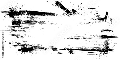 Grunge ink splatter banner frame distressed black brush strokes texture abstract background