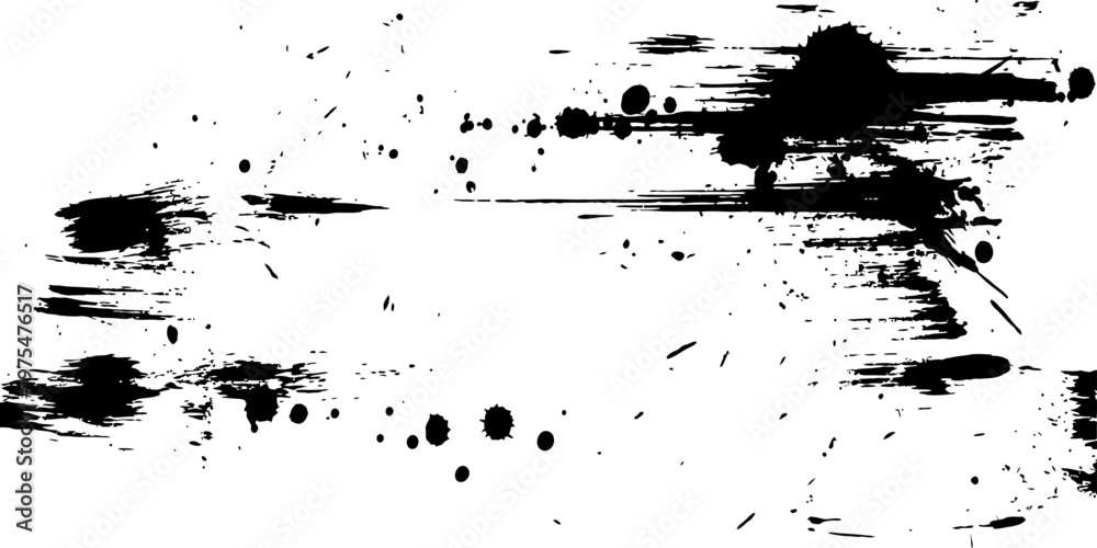 Fototapeta premium Black Grunge Brush Stroke and Ink Splatter Frame Vector Element Distressed Abstract Texture Overlay
