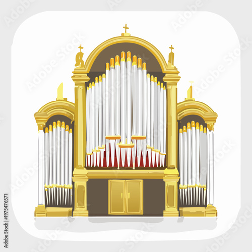 Grand pipe organ illustration vector art isolated on white background