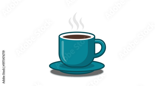 Teal Coffee Cup with Steam Rising.
