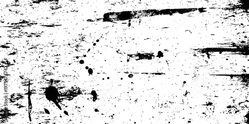 Black Grunge Distressed Vector Texture Overlay with Ink Splatters and Rough Dirty Background Effect