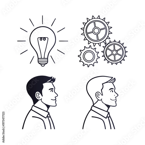 Illustration of creative thinking and decision-making processes with human figures
