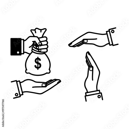 Two hands exchanging a bag of money and a gift